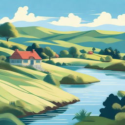 A detailed illustration of a serene and picturesque landscape