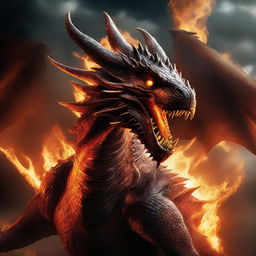 A cinematic movie poster featuring a fire-breathing dragon in a dramatic and epic scene