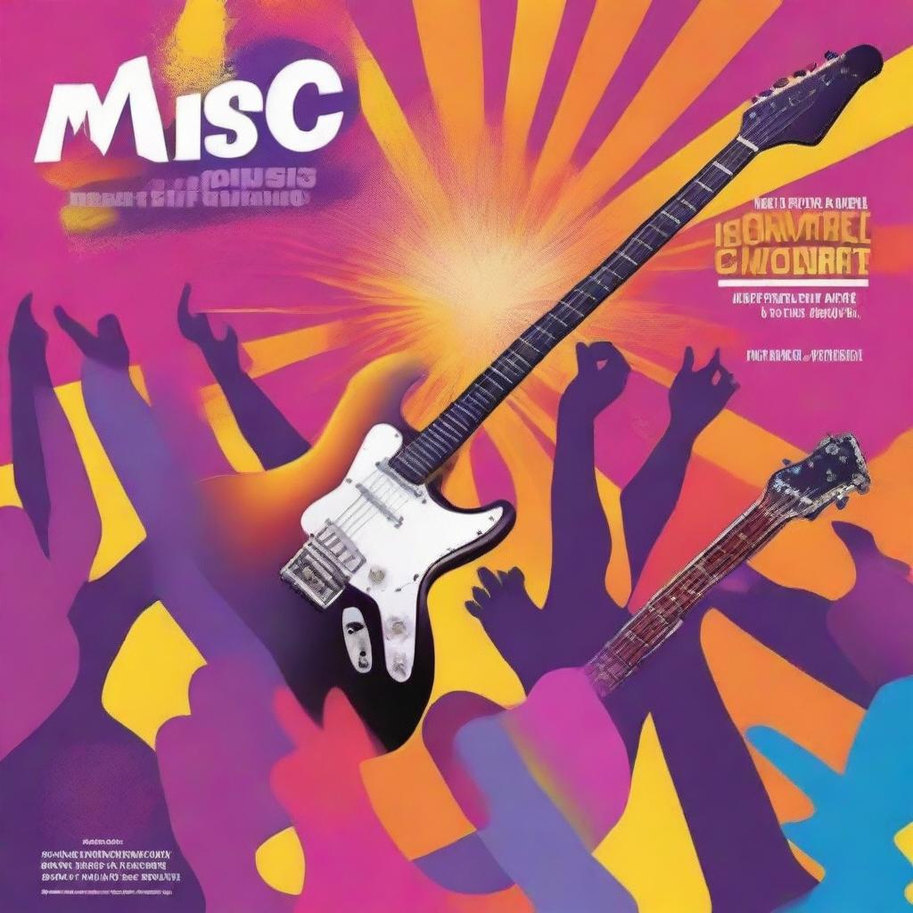 A vibrant promotional poster for a music agency specializing in rock concerts