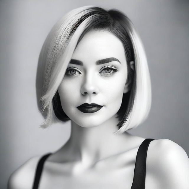 A beautiful girl with pale skin color and a stylish bob haircut