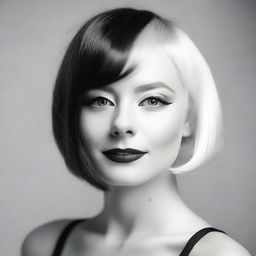 A beautiful girl with pale skin color and a stylish bob haircut