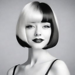 A beautiful girl with pale skin color and a stylish bob haircut