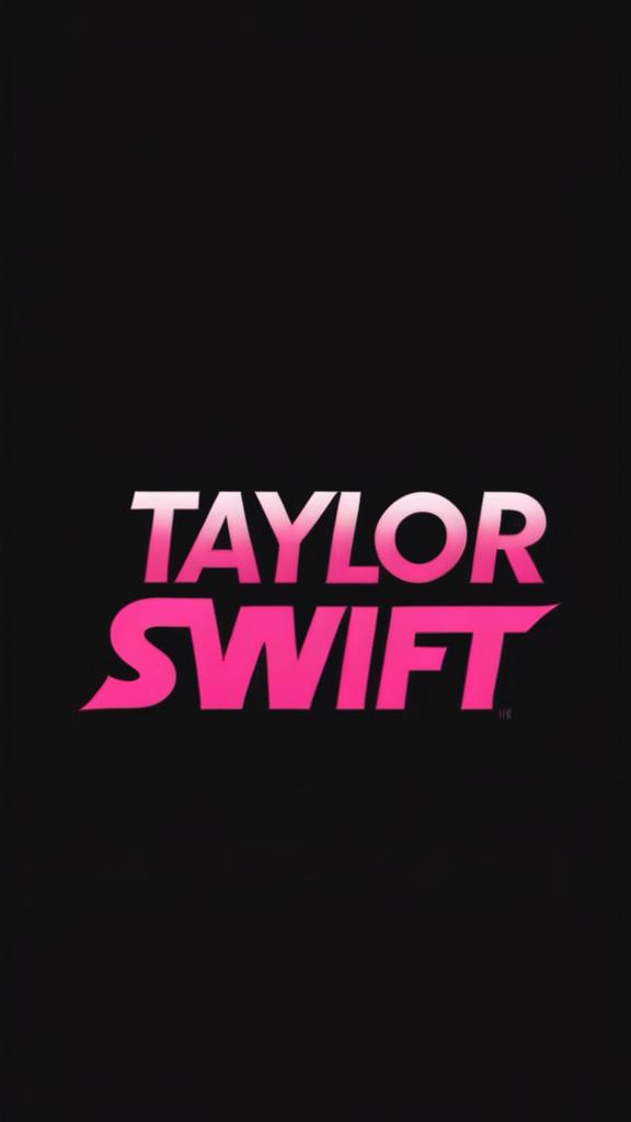 Large text logo spelling 'Taylor Swift' in bold pink and silver on a black background.