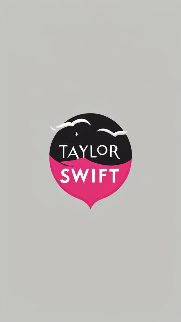 Large text logo spelling 'Taylor Swift' in bold pink and silver on a black background.