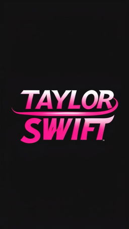 Large text logo spelling 'Taylor Swift' in bold pink and silver on a black background.