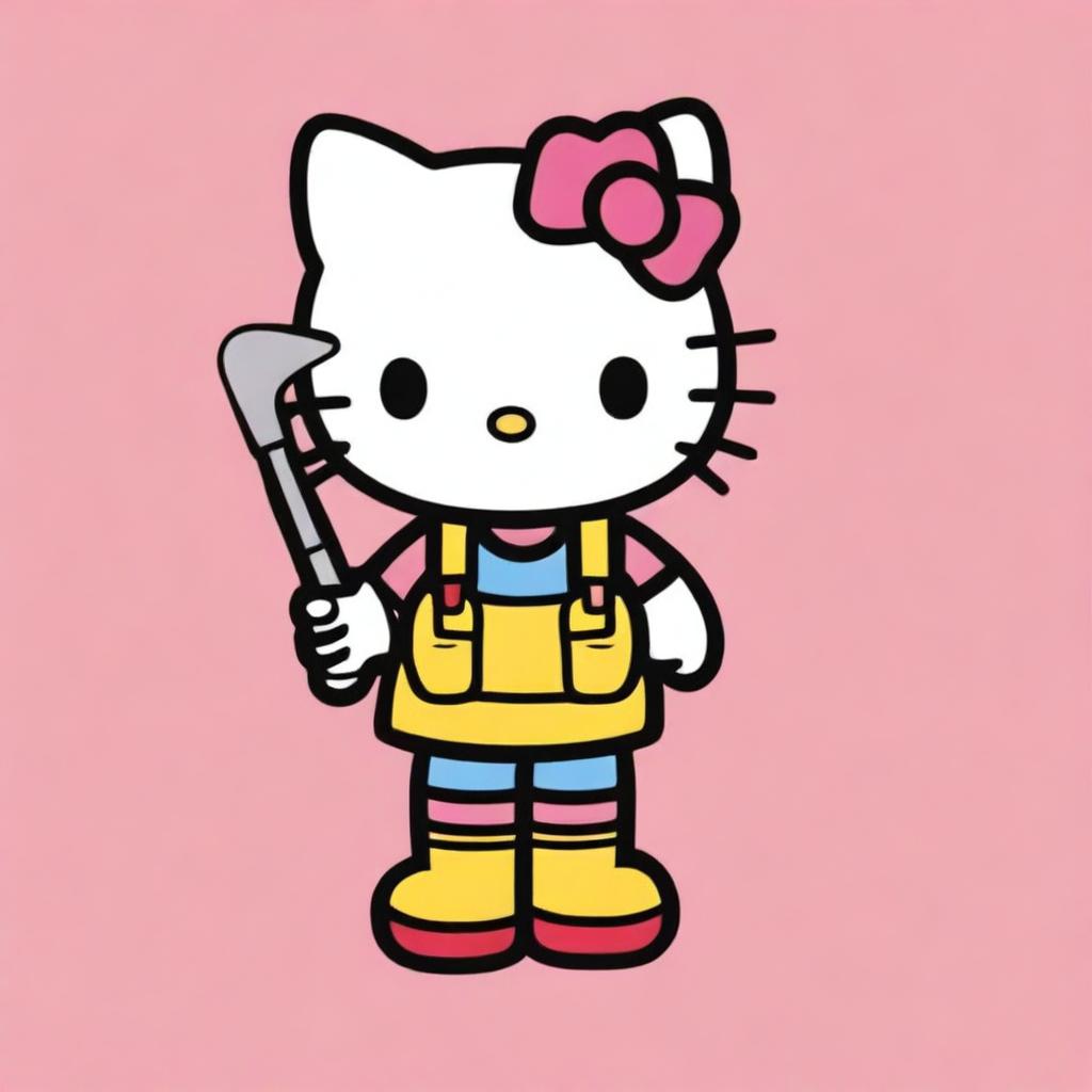 Create a logo featuring Hello Kitty dressed as a construction worker