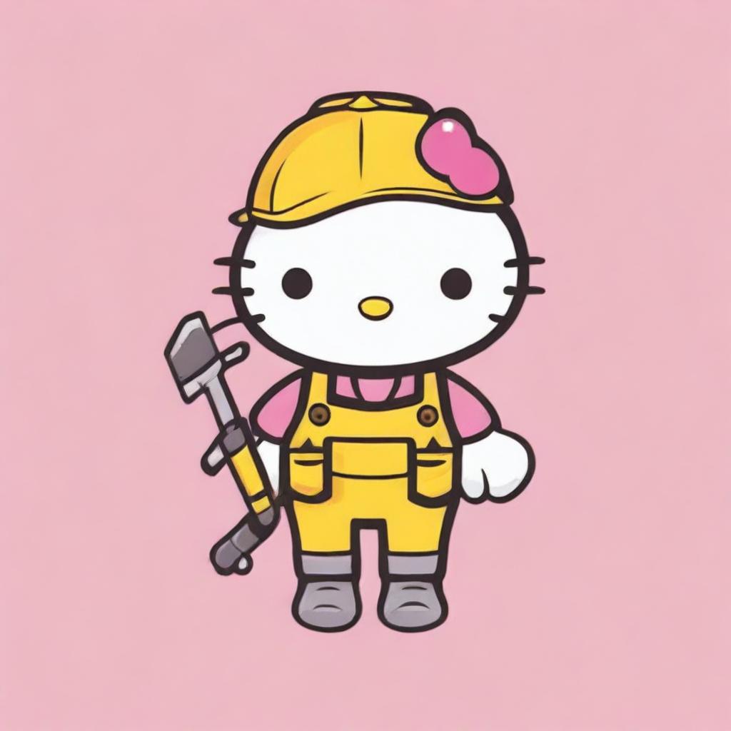 Create a logo featuring Hello Kitty dressed as a construction worker