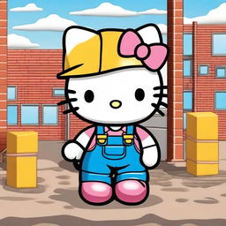 Create an image featuring Hello Kitty in a construction yard