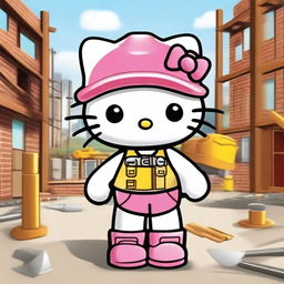 Create an image featuring Hello Kitty in a construction yard