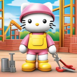 Create an image featuring Hello Kitty in a construction yard