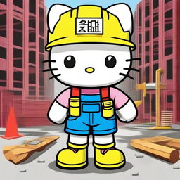 Create an image featuring Hello Kitty at a construction site