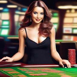 Create an image of a sexy woman playing gambling