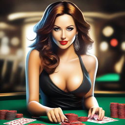 Create an image of a sexy woman playing gambling