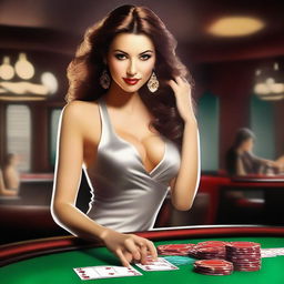 Create an image of a sexy woman playing gambling