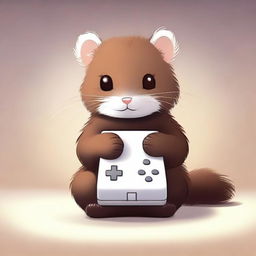 A cute mink holding a white gamepad in its tiny paws