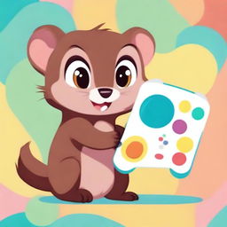 A cute, animated mink in the style of Disney wraps its body around a white gamepad