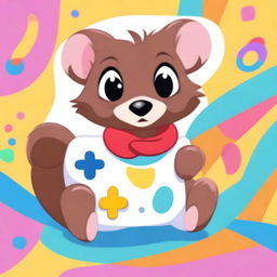 A cute, animated mink in the style of Disney wraps its body around a white gamepad