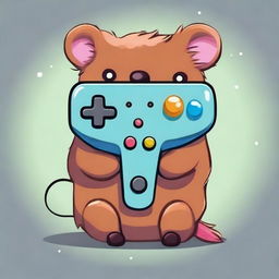 A cute, cartoon-style mink wraps itself around a gamepad