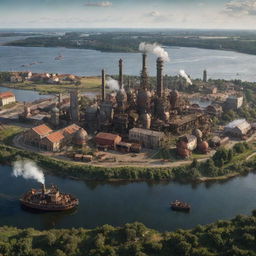 A creative reimagining of Lithuania with a steampunk twist, envisioning Vilnius punctuated by industrial-era constructs, rural landscapes dotted with steam-powered farm machinery, and the Baltic coastline animated with mechanical marine fauna.