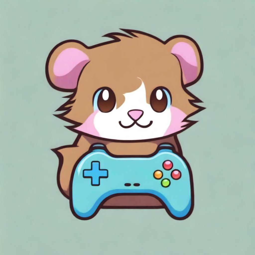 A cute, cartoon-style mink wraps itself around a gamepad