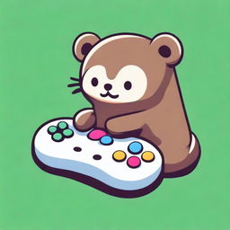 A cute, cartoon-style mink wraps itself around a gamepad