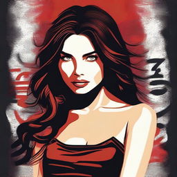 Create a poster featuring a brunette girl with a seductive and confident expression