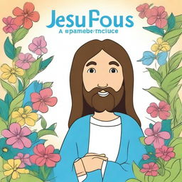 Crie uma capa de um livro de colorir infantil com a imagem de Jesus