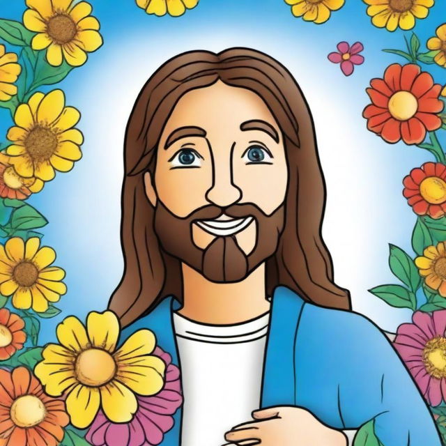 Create a cover for a children's coloring book featuring Jesus