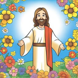 Create a cover for a children's coloring book featuring Jesus