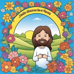 Create a cover for a children's coloring book featuring Jesus