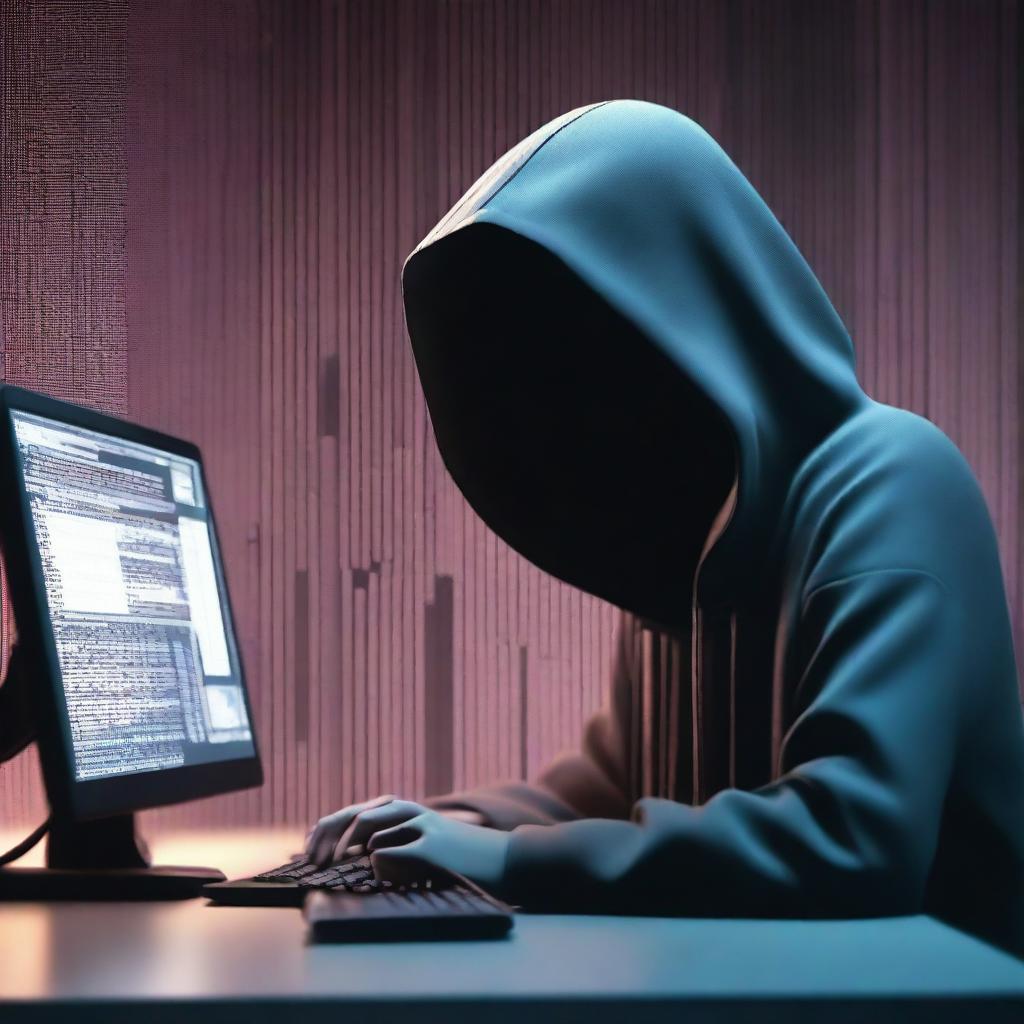 A dramatic scene depicting the crime of computer data theft