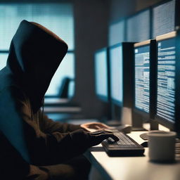 A dramatic scene depicting the crime of computer data theft