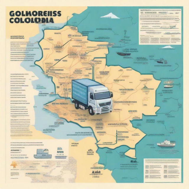 A detailed map of Colombia highlighting major logistical routes, including highways and ports