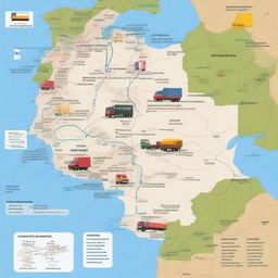 A detailed map of Colombia highlighting major logistical routes, including highways and ports