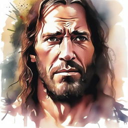 Create a realistic watercolor drawing of an angry Jesus