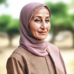 An elderly woman wearing a hijab, depicted in a respectful and dignified manner