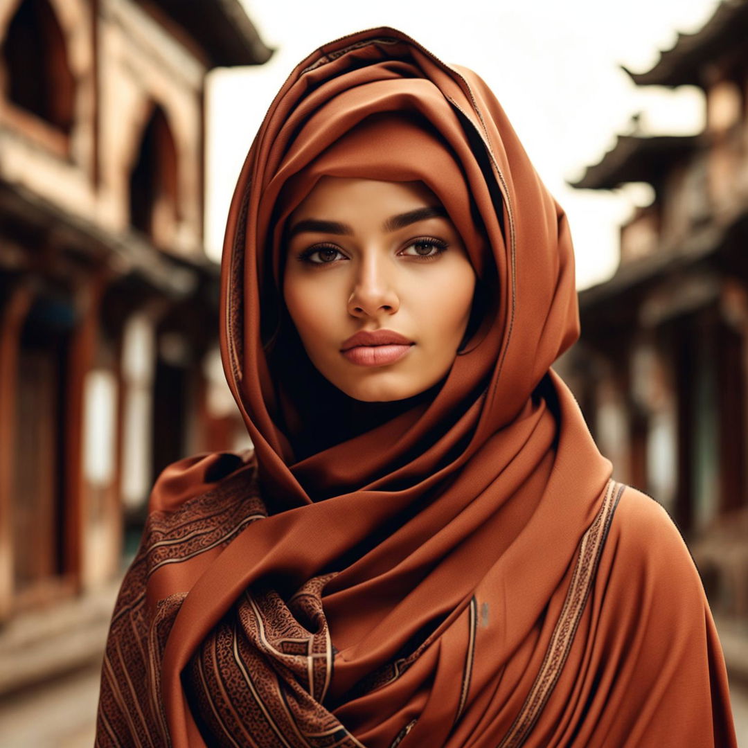 An image of a woman wearing a hijab, focusing on cultural and traditional aspects, highlighting beauty, confidence, and grace