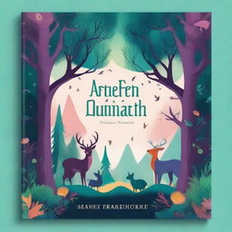 A captivating book cover featuring an enchanting forest with magical creatures, vibrant colors, and a sense of mystery