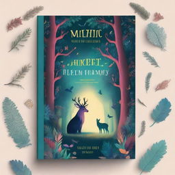 A captivating book cover featuring an enchanting forest with magical creatures, vibrant colors, and a sense of mystery