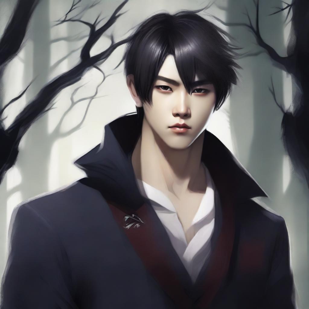 Depiction of a handsome Korean boy who is both a werewolf and a vampire