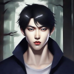 Depiction of a handsome Korean boy who is both a werewolf and a vampire