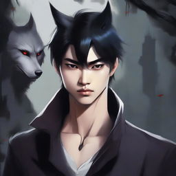 Depiction of a handsome Korean boy who is both a werewolf and a vampire