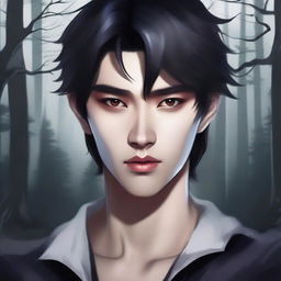 Depiction of a handsome Korean boy who is both a werewolf and a vampire