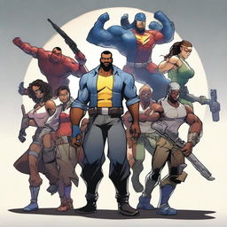 Depiction of a team of characters, each with unique abilities and appearances, working together