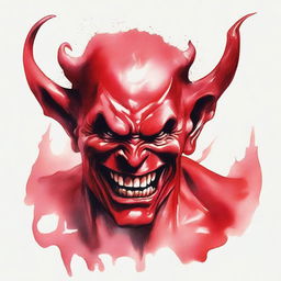 Create a realistic watercolor drawing of the devil laughing, shown in profile