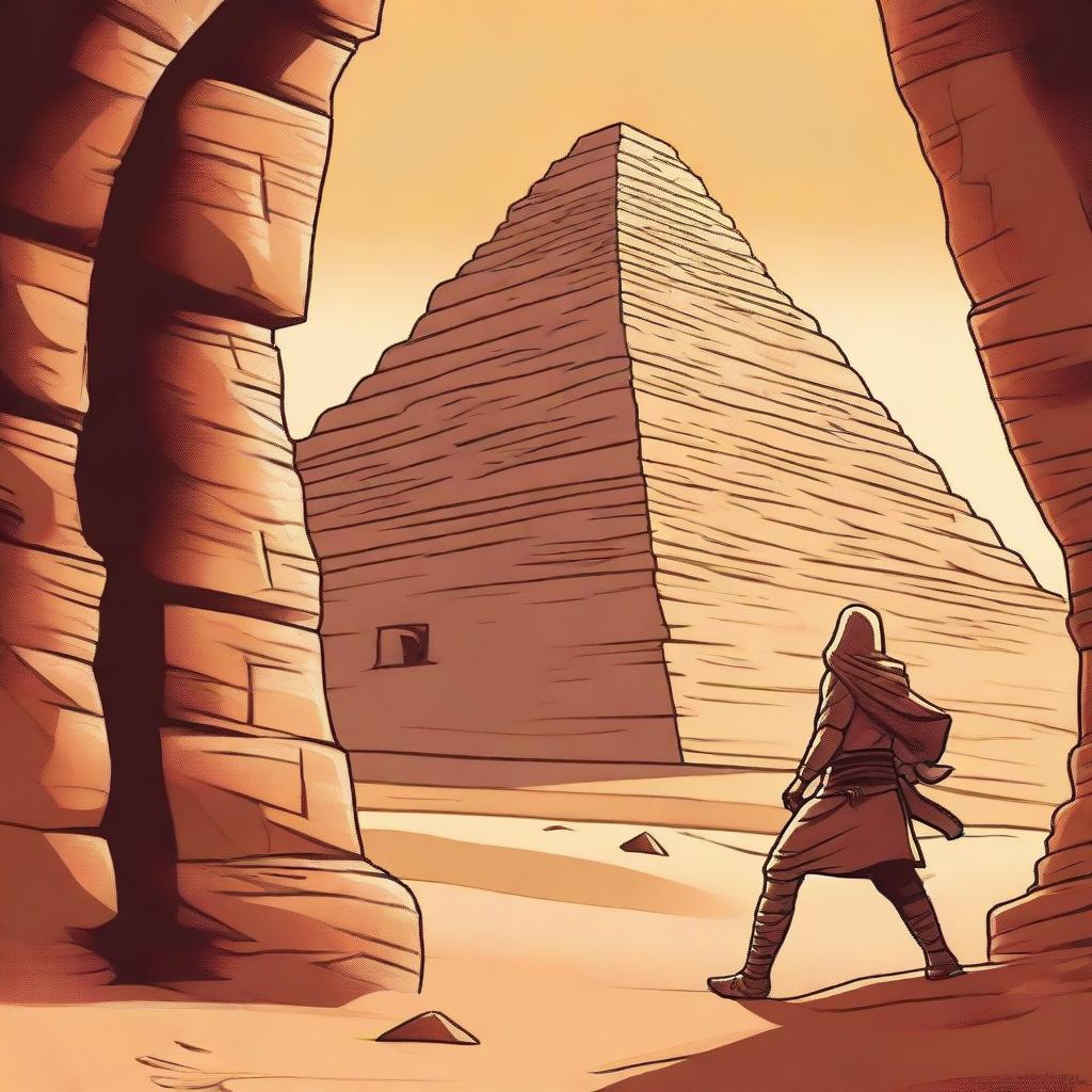 A brave adventurer is seen escaping from an ancient pyramid