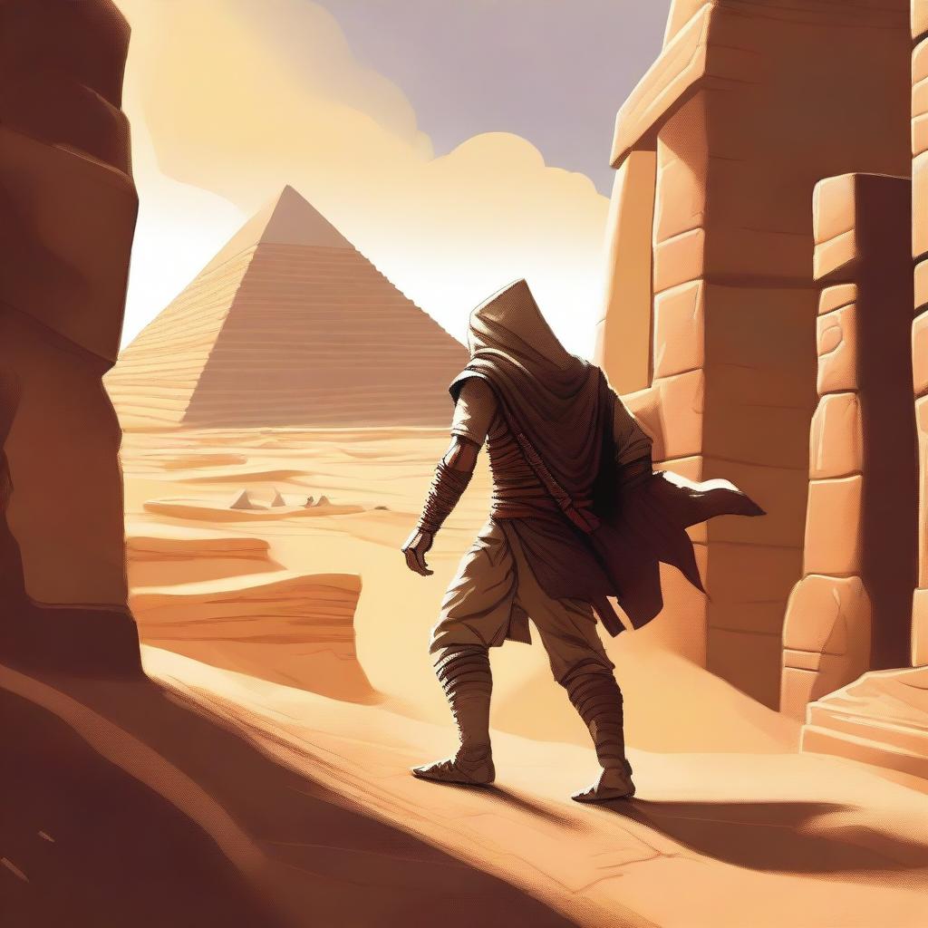 A brave adventurer is seen escaping from an ancient pyramid