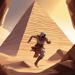 A brave adventurer is seen escaping from an ancient pyramid