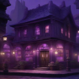 A fantasy shop with a deep purple facade, exuding a mysterious aura