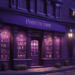 A fantasy shop with a deep purple facade, exuding a mysterious aura